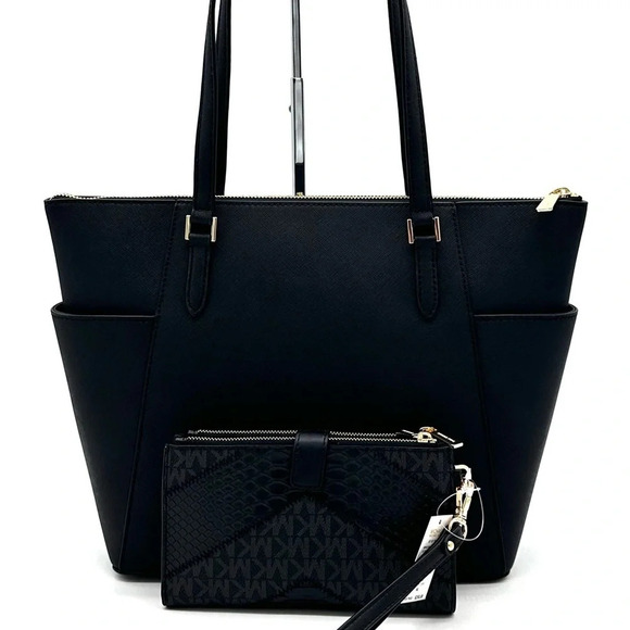 Michael Kors Large Charlotte Tote Bag & Large Double Zip Wallet Black (NWT) - Picture 5 of 13